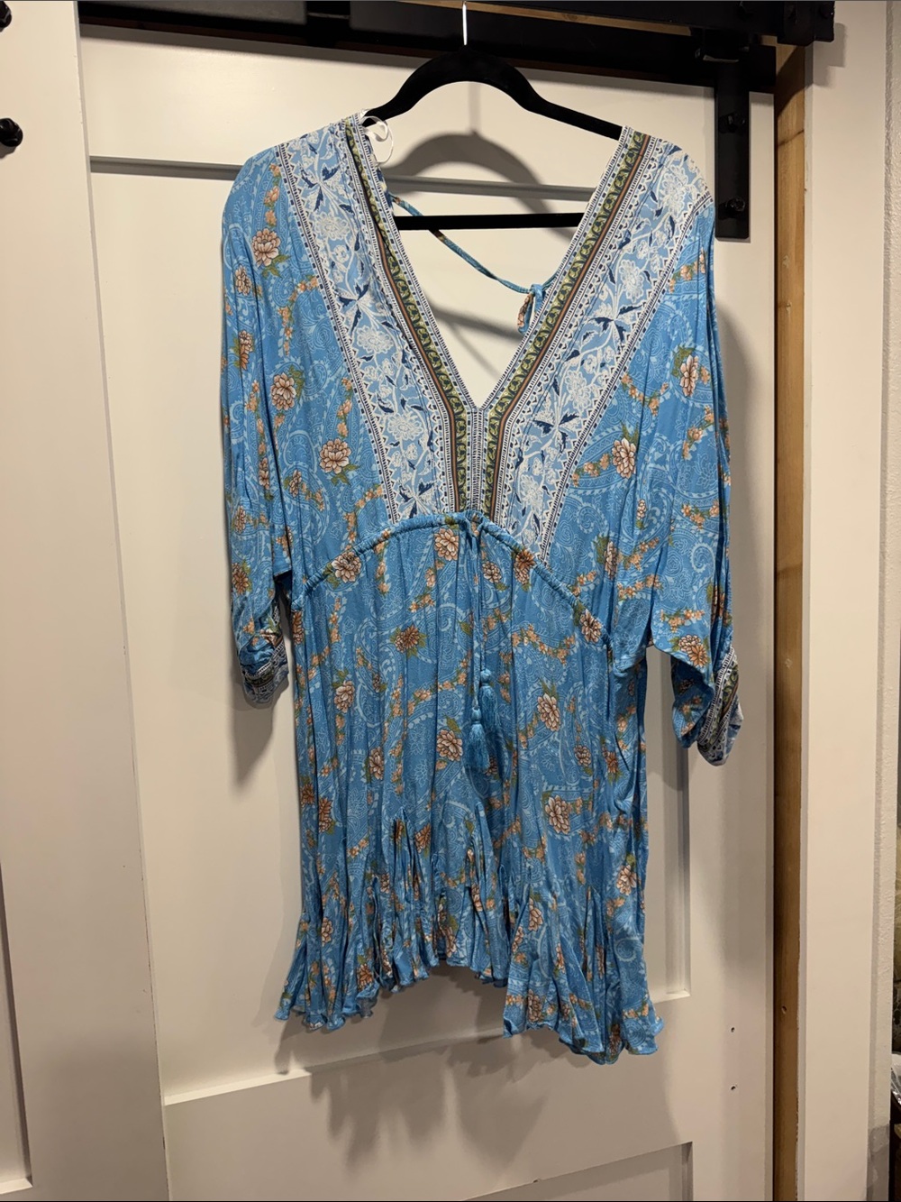 Light Blue Floral V-Neck Women’s Tunic mini dress